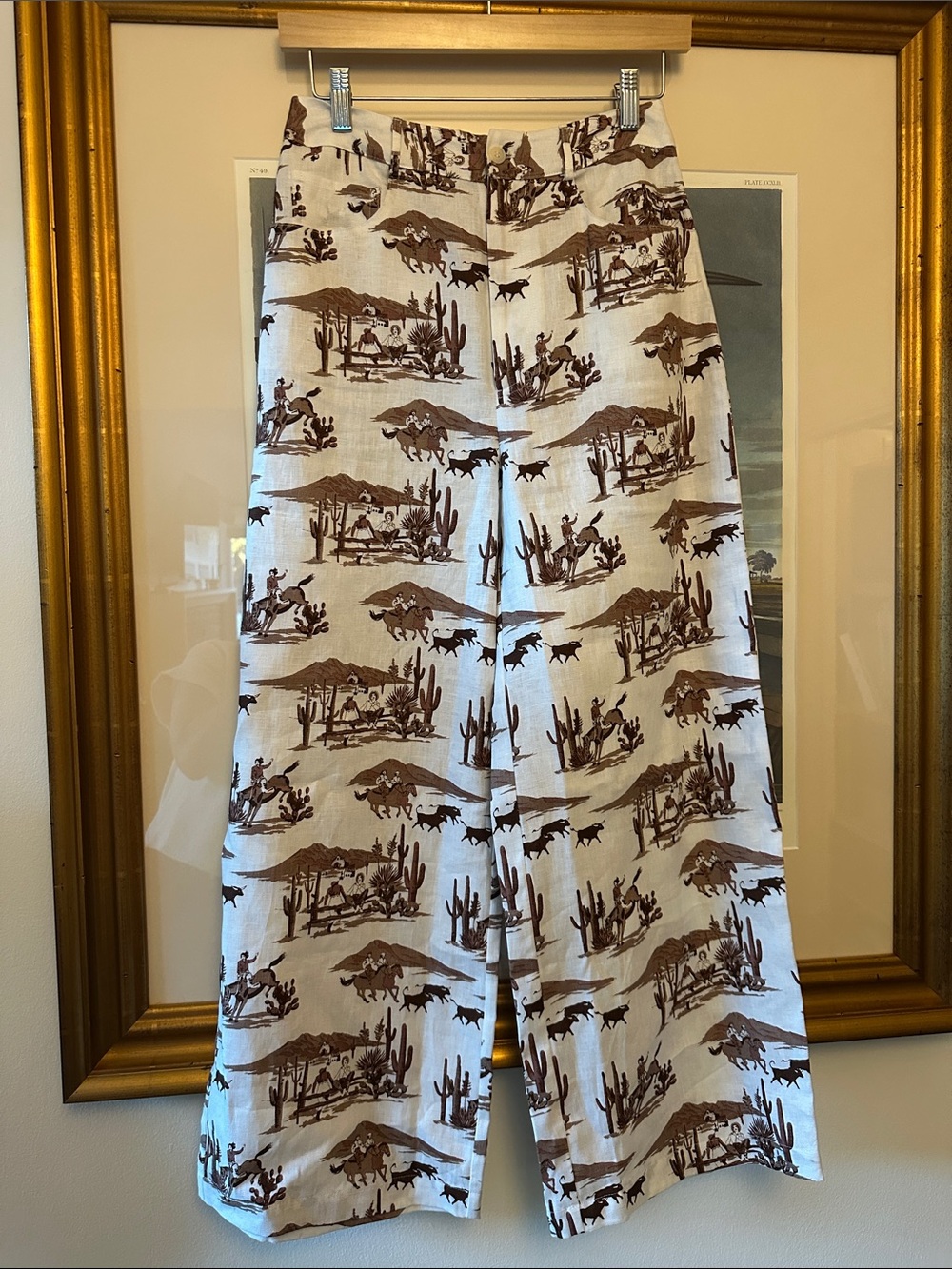 Reformation Wide-Leg Trousers in Brown on Cream Desert Print